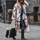 New autumn large-size women's clothing European and American style casual loose slim printed windbreaker lapel woolen coat coat
