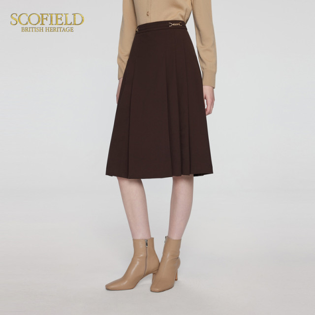 Scofield women's simple and elegant A-line skirt commuter pleated skirt summer skirt