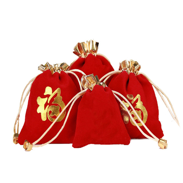 Red Fu velvet cloth bag empty bag jewelry storage bag tie-out jewelry wedding coin drawstring bag bag custom LOGO