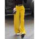 Retro yellow corduroy pants for women in autumn 2025 new American retro high waist draped straight wide-leg pants trendy