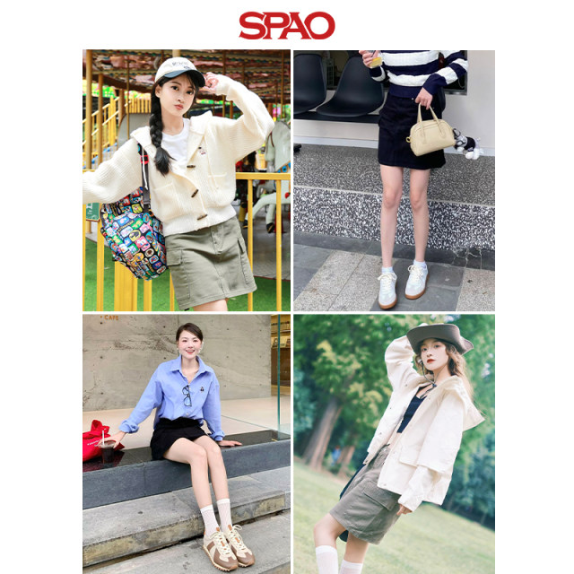 SPAO Korean style summer ladies fashion style solid color skirt denim skirt