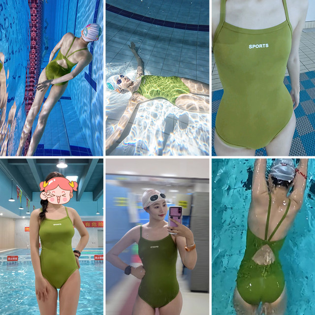 Green low-slit racing swimsuit for women, exclusive for swimming pools, high-end 2025 new women's professional swimsuit