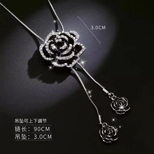 2025 new trendy long rose sweater chain for women's autumn and winter fashion internet celebrity same high-end accessories necklace