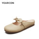 Yierkang women's shoes spring and summer genuine leather half-slippers flat mules lazy sandals wear bow shoes