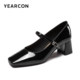 Yierkang women's shoes for spring and autumn patent leather casual thick heel single shoes for women's square toe Mary Zhen shoes high heel leather shoes
