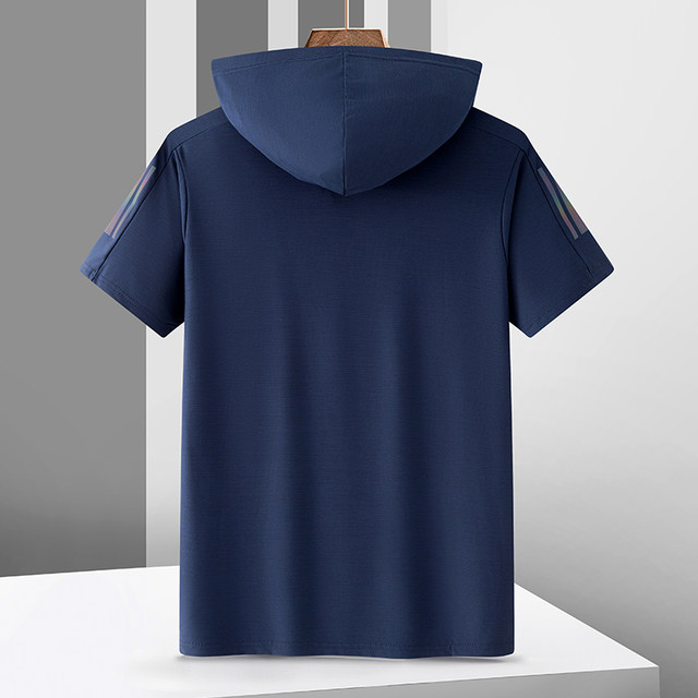 Ice silk T-shirt men's short-sleeved hoodie summer thin trendy youth casual sports half-sleeved sweatshirt trendy brand breathable