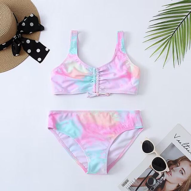 Foreign trade Girls Swimsage Swimsuit Children's Big Big Girls and Girls Fashion Dyeing Triangle Speed ​​Speed ​​Dry Bikini Swimsuit
