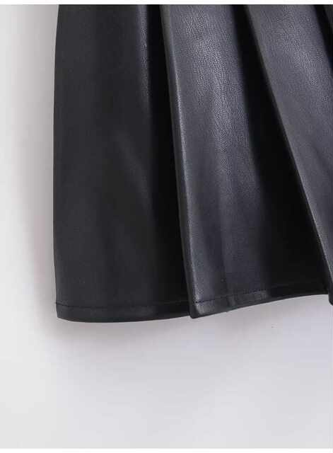 2024 autumn new ultra-short mini leather skirt for female hottie street style side zipper anti-exposure half-body pleated skirt