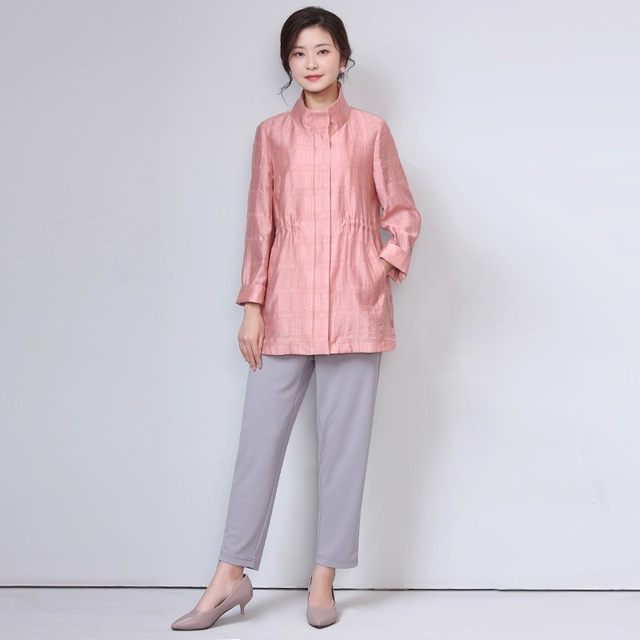 
Miaocai middle-aged and elderly windbreaker women's medium-length thin mother's loose waist spring ball fashionable middle-aged coat