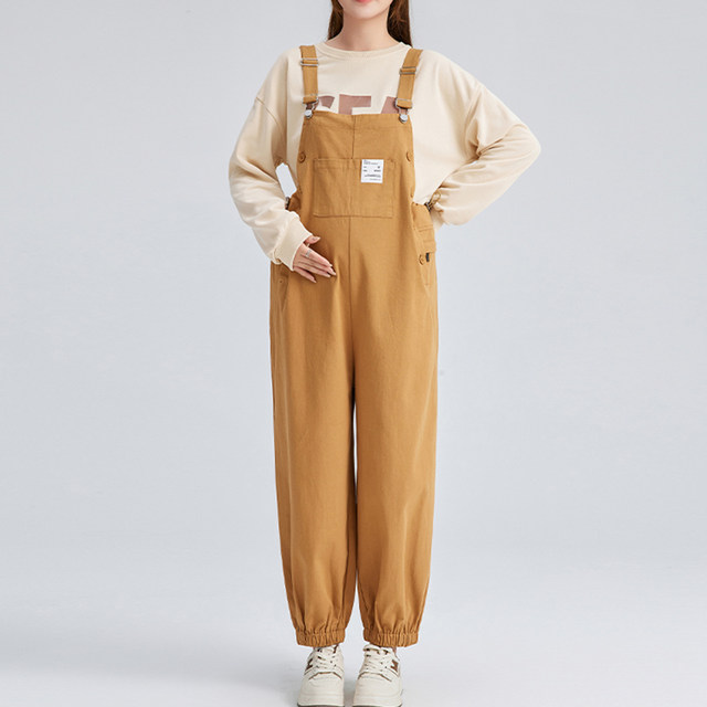 Maternity overalls, spring and autumn style, wide-leg trousers for outer wear, small maternity wear, autumn wear, no need to take off, large size pure cotton pants