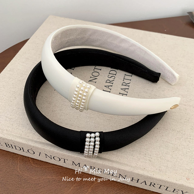 Zhao Lusi's same style black pearl headband for women 2025 new high-end, foreign style, light luxury headband hair accessories