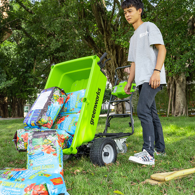 GREENWORKS rechargeable lithium battery outdoor yard handling gardening tools soil moving electric cart