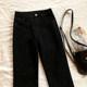 Black slightly flared stretch jeans for women in autumn and winter plus velvet for fat girls mm pear-shaped figure high waist slim straight trousers
