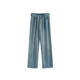 Retro blue wide -legged jeans female autumn big size fat sister mm design high waist straight tube loose and thin mopped pants
