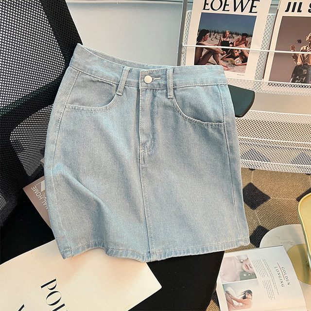 Light color floral denim short skirt for women in summer fat girl mm high waist slim A-line skirt Japanese style outfit