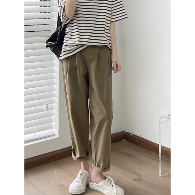 Large size casual pants for women in autumn new style fat girl mm loose and slimming wide-leg work style carrot pants suitable for pear-shaped body