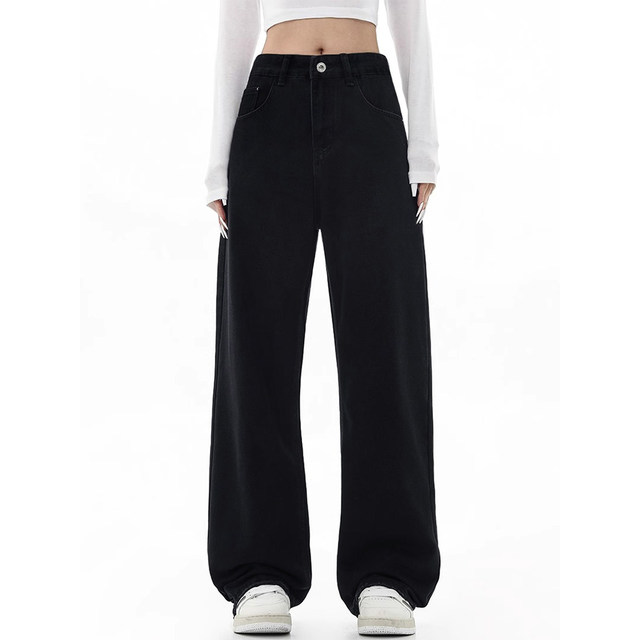 Pear-shaped body black straight jeans for women 2025 autumn and winter plus size fat girl mm loose slimming wide leg trousers