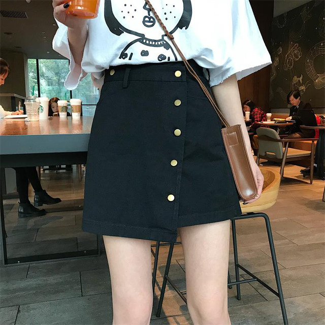 Large size women's black skirt A -line fat sister mm loose high waist thin skirt pear -shaped skirt