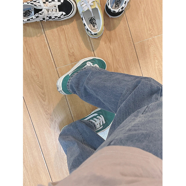 Retro blue straight jeans for women in autumn and winter for fat girls mm loose slimming wide leg floor mopping pants pear shaped body pants