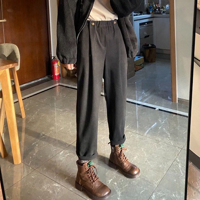 Plus size women's autumn and winter plus velvet drape casual woolen pants for fat girls mm loose slimming carrot harem pants