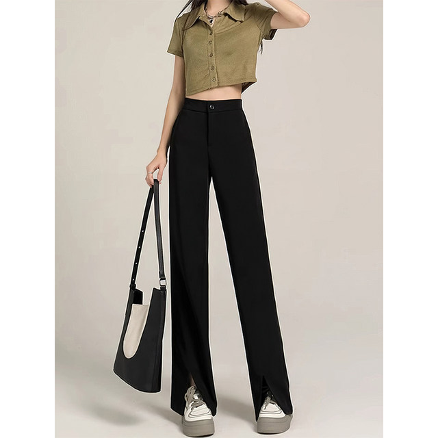 Slit suit pants for women 2025 autumn and winter new style fat sister mm high waist loose slimming drape wide leg casual trousers