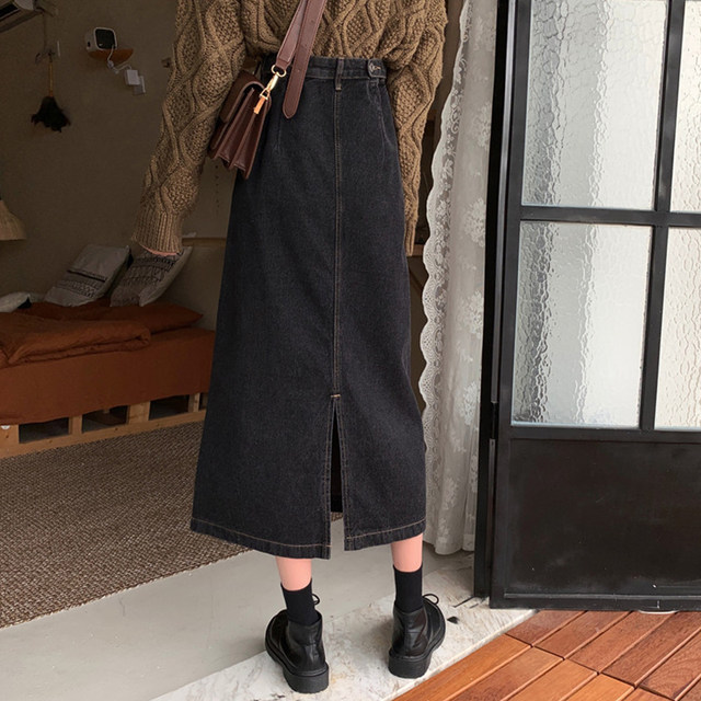 Skirt for women with thick hips and thighs, plus-size denim a-line skirt for fat girls, mid-length pear-shaped skirt