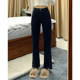 Pear-shaped figure high-waisted slightly booted jeans for women in autumn and winter new fat sister mm elastic slimming straight nine-point pants