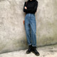 Pants suitable for pear-shaped figures, women's autumn and winter new style, fat girls, high-waisted, loose, slimming, straight-leg wide-leg jeans