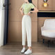 lt Large size loose slim harem pants 2025 spring new women's fashion elastic waist nine-point black casual pants