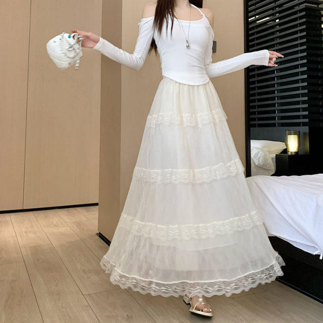 
Real-life shots and real price~ 2025 spring new mesh lace cake skirt princess skirt sweet slim and versatile midi skirt