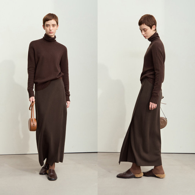 AMII2024 winter commute, elegant versatile rubber band waist, skirt women's knitted skirt straight skirt
