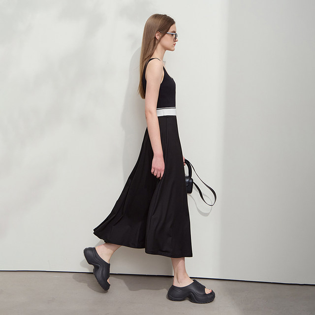 Amii2025 summer new solid color commuter style modal cotton high elastic loose long A-line skirt
