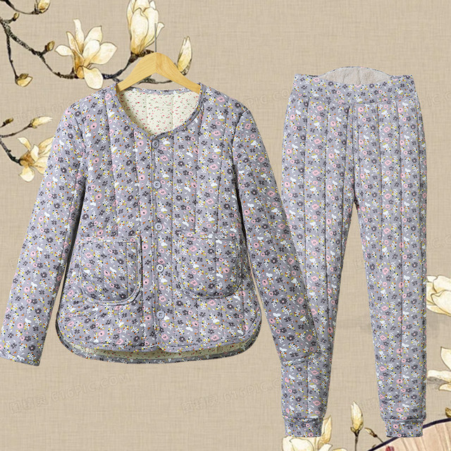 2025 winter new cotton jacket for middle-aged and elderly women's mothers wear plus velvet thickened warm floral cotton coat and cotton pants two-piece set