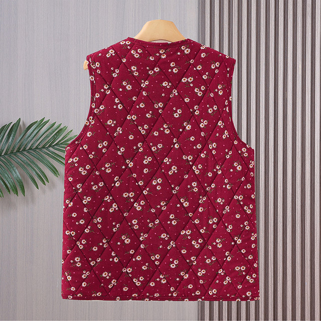 Mother's vest floral corduroy plus velvet thickened autumn and winter clothing middle-aged and elderly women's vest warm waistcoat