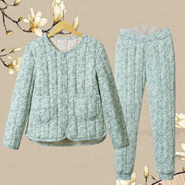 2025 winter new cotton jacket for middle-aged and elderly women's mothers wear plus velvet thickened warm floral cotton coat and cotton pants two-piece set