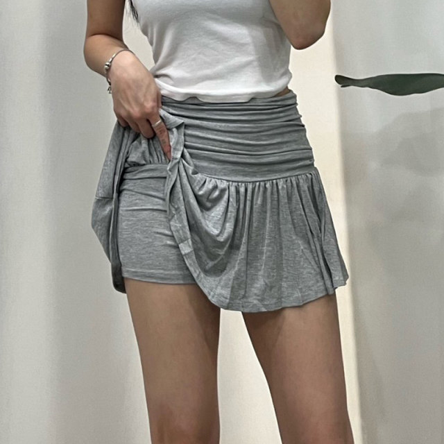 Summer high -waisted slimmer horn -shaped half -body mini skirt female simple wild tight A -line pleated pants skirt