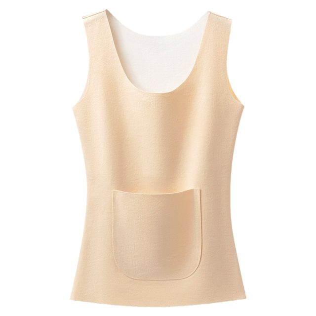 DeRong Warm and Coldproof Vest Women's Autumn and Winter Plus Velvet Thickened Internal Front and Front Double Pocket Bottoming Shirt Heated Seamless Top