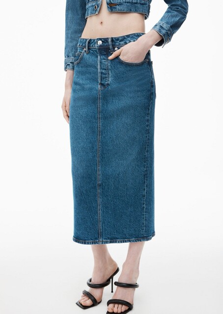 Foreign trade summer new button slit straight tube high-end washing-temperature denim skirt