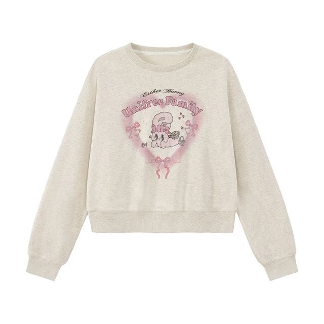 UNIFREE retro round neck sweatshirt for women loose college style Korean style ins versatile top