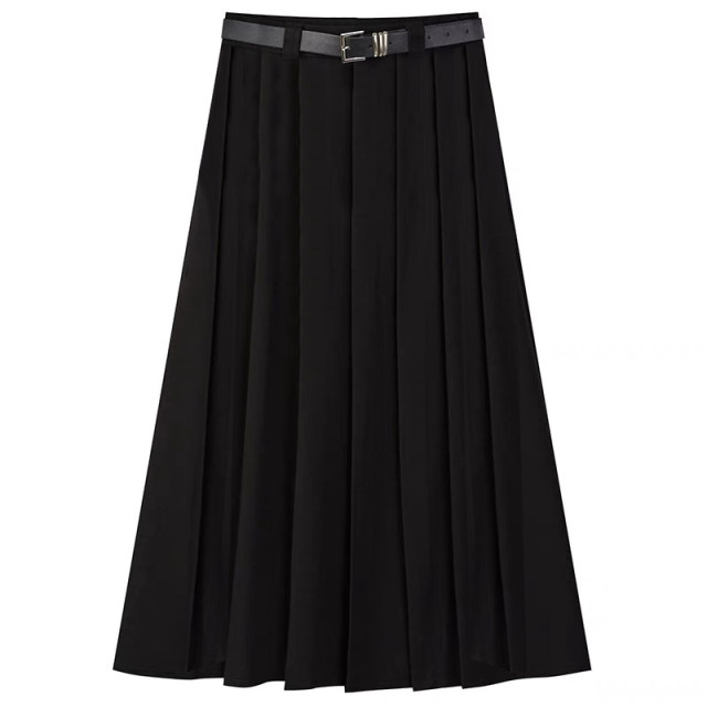 2024 new front and rear pleated suit skirt for women in autumn and winter retro high waist drooping slim pleated midi skirt

