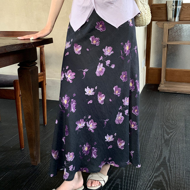 
HO TIME 2025 summer new style retro print high waist slim skirt hip pencil skirt