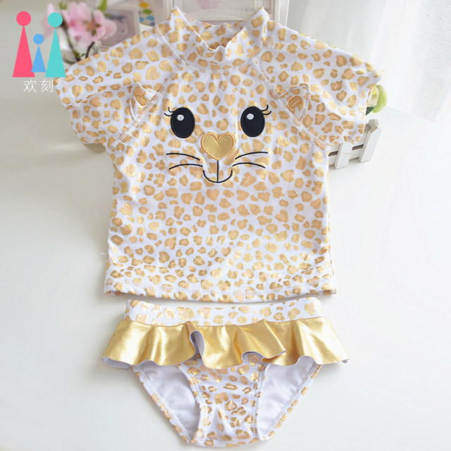Children's swimsuit, sun protection split skirt, leopard print, 2-3-9 years old, 5-year-old bikini, Korean style baby girl swimsuit