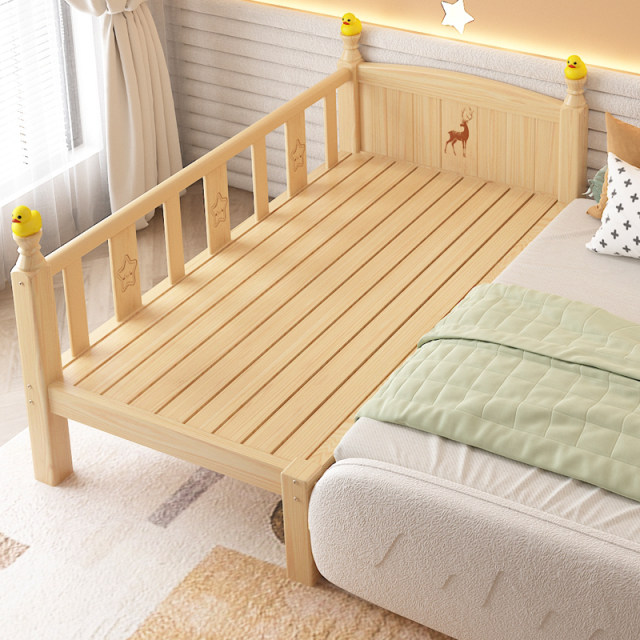 Solid wood children's bed with guardrail crib baby boy girl princess bed single bedside bed widened spliced ​​large bed