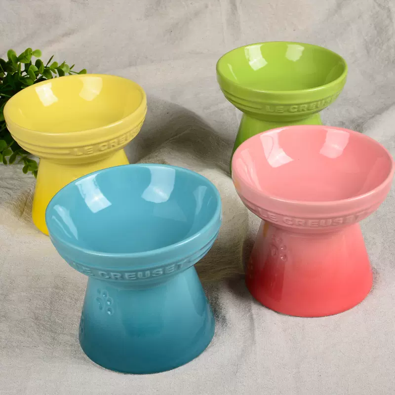出口法国猫咪狗狗食器宠物平高脚碗犬猫通用陶瓷碗
