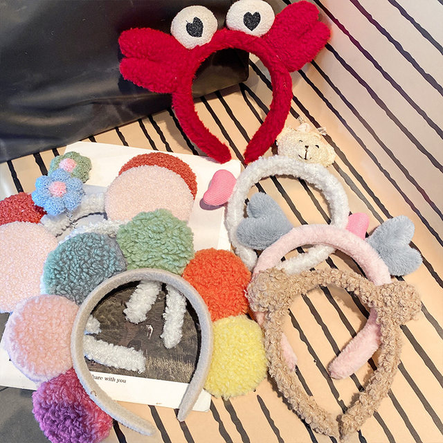 Cute face wash hairband women's 2025 new cartoon headdress tie hair band headband plush hair bundle hair card cave