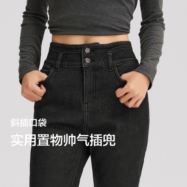 Senrou denim Morima Jean Jeans, Women's Slim and Velvet Pants 2024 New Winter warm little feet pants are thin