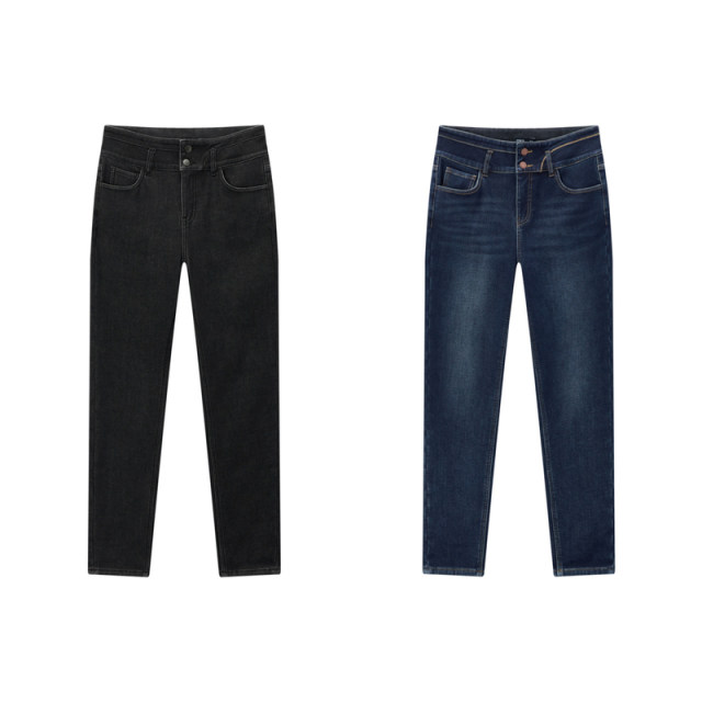 Senrou denim Morima Jean Jeans, Women's Slim and Velvet Pants 2024 New Winter warm little feet pants are thin