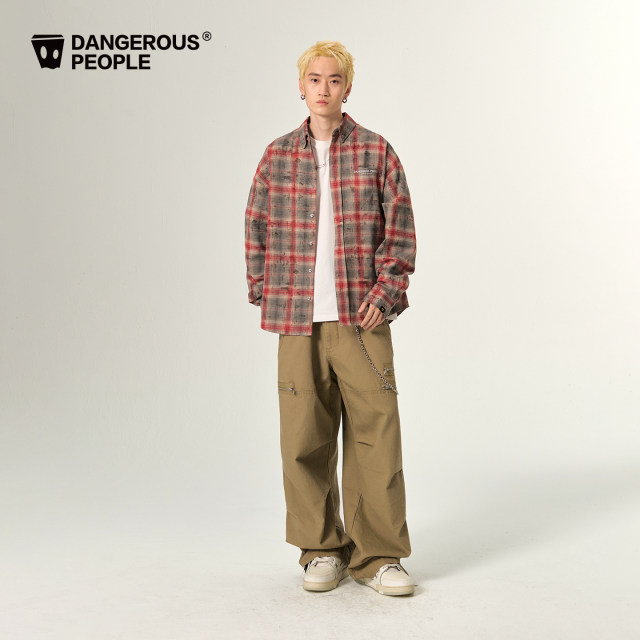 Dangerouspeople Joker Xue dsp artistic distressed plaid shirt autumn retro versatile trendy long sleeves