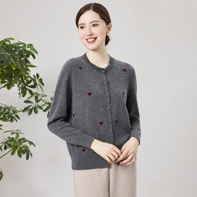 Enjoyable years middle-aged mother woolen sweater knitted cardigan 100 sheep wool winter clothing new middle-aged and elderly women's clothing