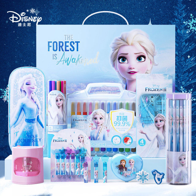 Disney Frozen Electric Stationery Gift Box Set Primary School Gift Pack Girls' Special Exam Start-up School Supplies Cartoon Gift First Grade Three-Five-Piece Set Children's Kindergarten